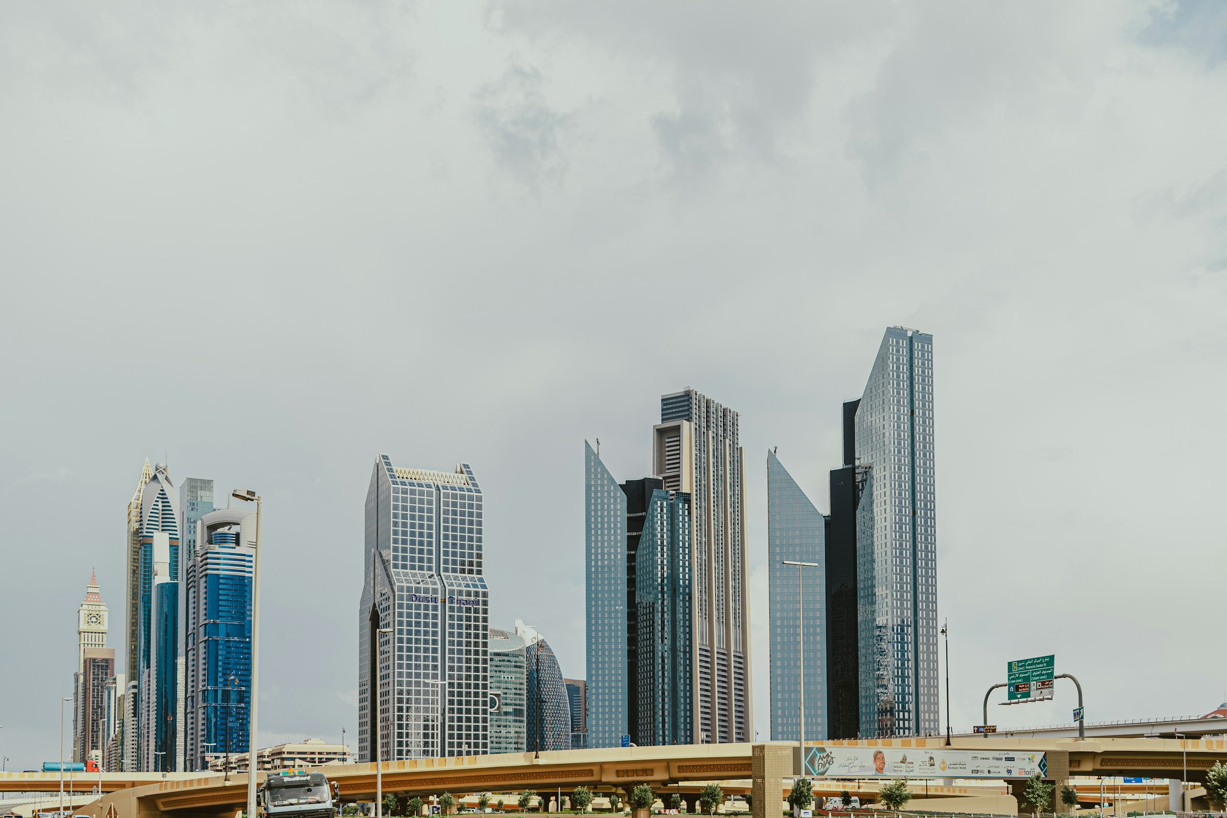 Modern towers along Sheikh Zayed Road in Dubai